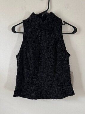 Carmen Marc Valvo Beaded Moc Neck Top